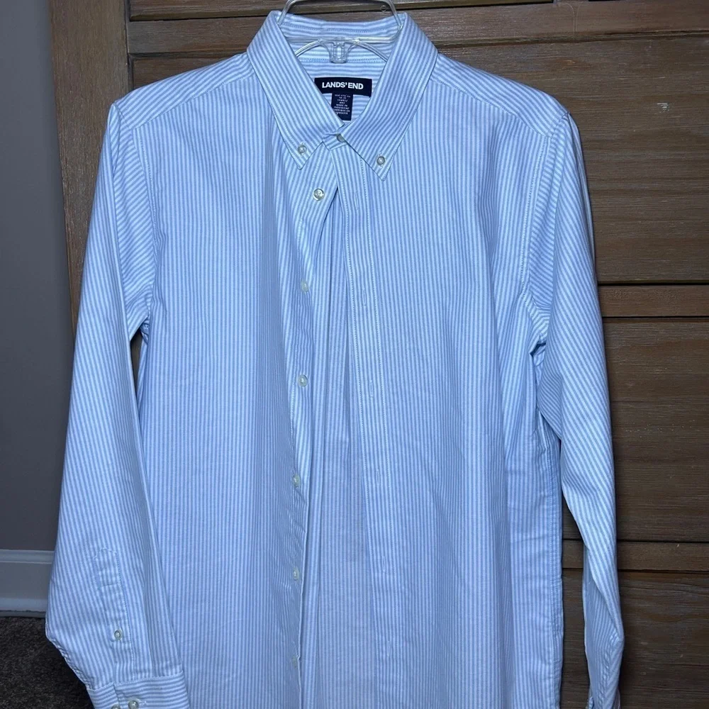 Lands' End Blue Button Down Shirt Elegant and Versatile